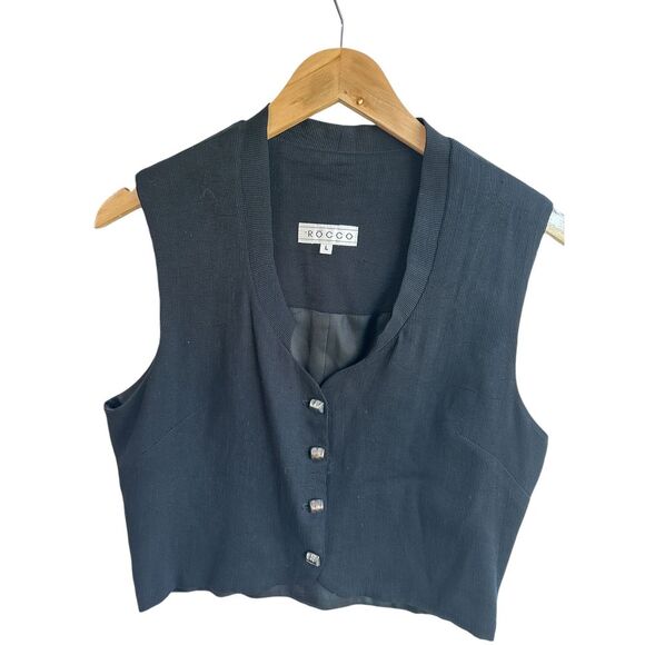 Rocco Vest Women's Black Cropped Vintage Tailored‎ Large Y2K - Picture 1 of 13
